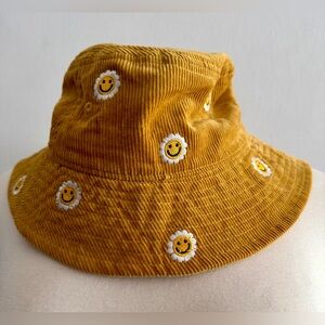 Mighty Fine Mustard Corduroy Bucket Hat with Smiley Face Embroidery One Size